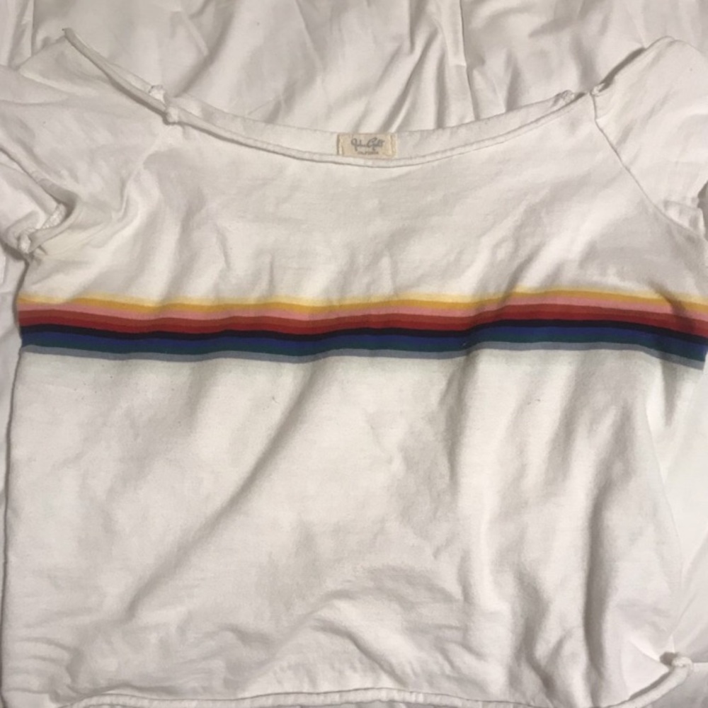 off the shoulder brandy melville rainbow shirt